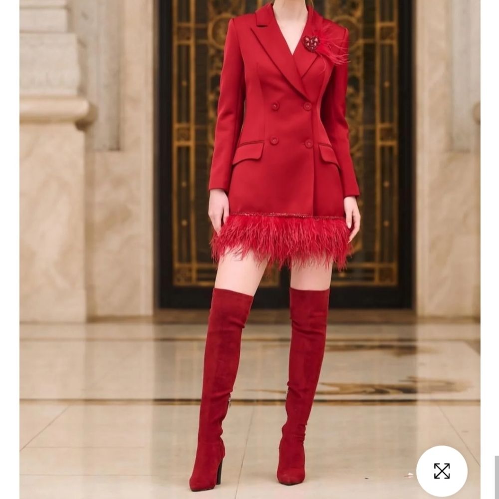 Nwt 21six Red Rosa Taffeta Feather Blazer Dress Size Xl — image 8 of 8